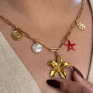 Gold and Red Charm Necklace